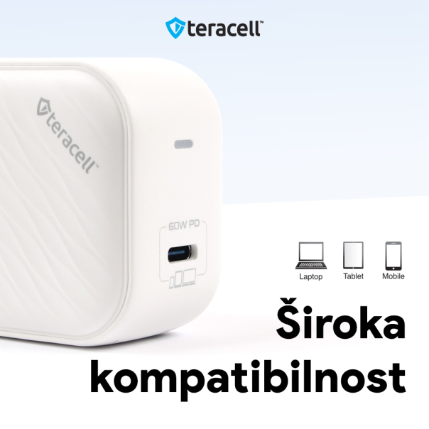 TERACELL Kucni punjac Evolution TC-17GP, GaN, PPS, PD 3.0, 60W sa PD Type c kablom beli CE - EP3132161