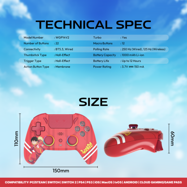 Joypad Wireless Fantech WGP14V2 OP EOS PRO II ONE PIECE - LUFFY - EP3148482