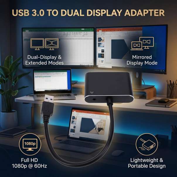 Adapter USB 3.0 JWD na  HDMI, VGA, AUDIO, 3 u 1 crni - EP3195004