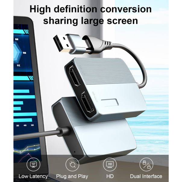 Adapter Type C - USB 3.0 JWD na 2x HDMI 60Hz sivi - EP3194989