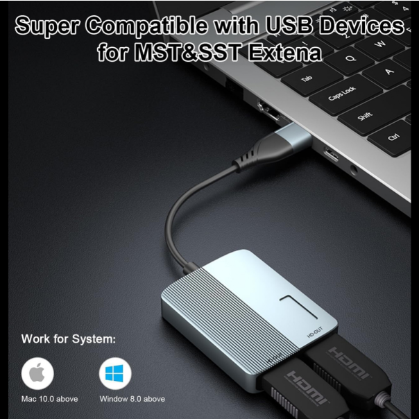 Adapter Type C - USB 3.0 JWD na 2x HDMI 60Hz sivi - EP3194989