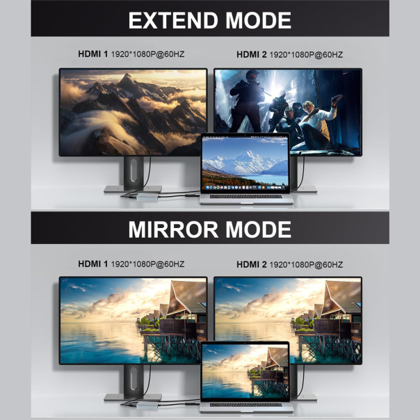 Adapter Type C - USB 3.0 JWD na 2x HDMI 60Hz sivi - EP3194989