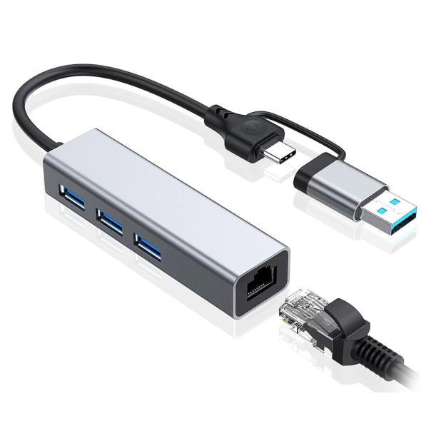 Adapter Type C - USB 3.0 JWD na LAN, 3x USB 3.0 4 u 1 sivi - EP3195001