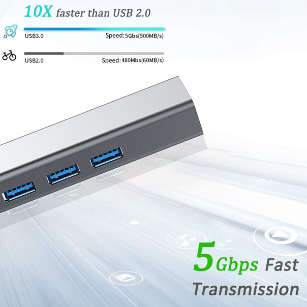 Adapter Type C - USB 3.0 JWD na LAN, 3x USB 3.0 4 u 1 sivi - EP3195001