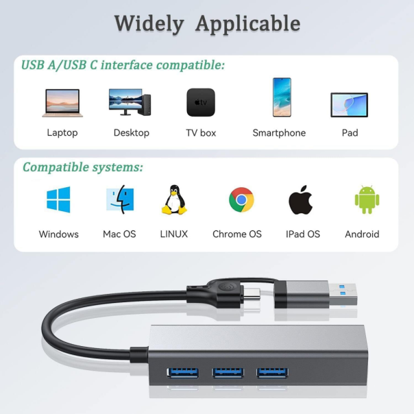 Adapter Type C - USB 3.0 JWD na LAN, 3x USB 3.0 4 u 1 sivi - EP3195001