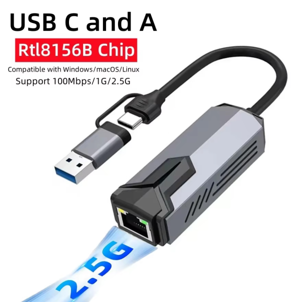 Adapter Type C - USB 3.0 JWD na 2.5Gbps Gigabitni LAN sivo crni - EP3194983