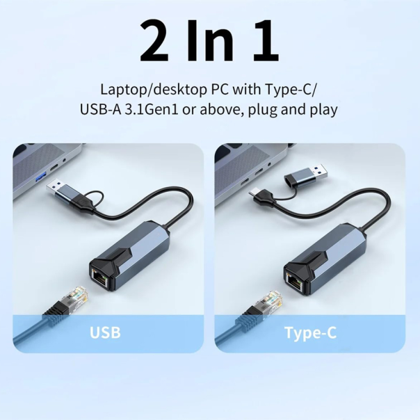 Adapter Type C - USB 3.0 JWD na 2.5Gbps Gigabitni LAN sivo crni - EP3194983