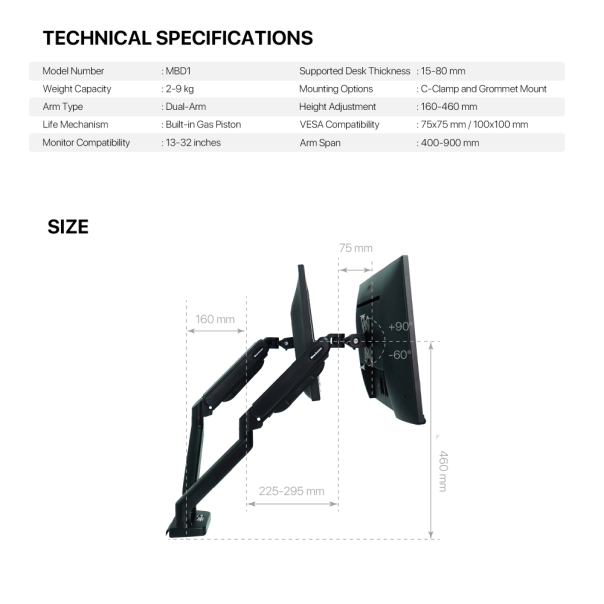 Nosač za dva monitora Fantech WorkStation ProMount MBD1 crni - EP3196195