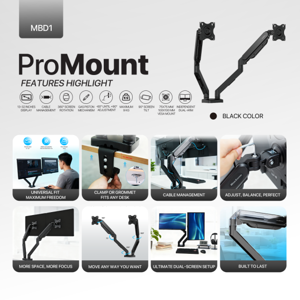 Nosač za dva monitora Fantech WorkStation ProMount MBD1 crni - EP3196195