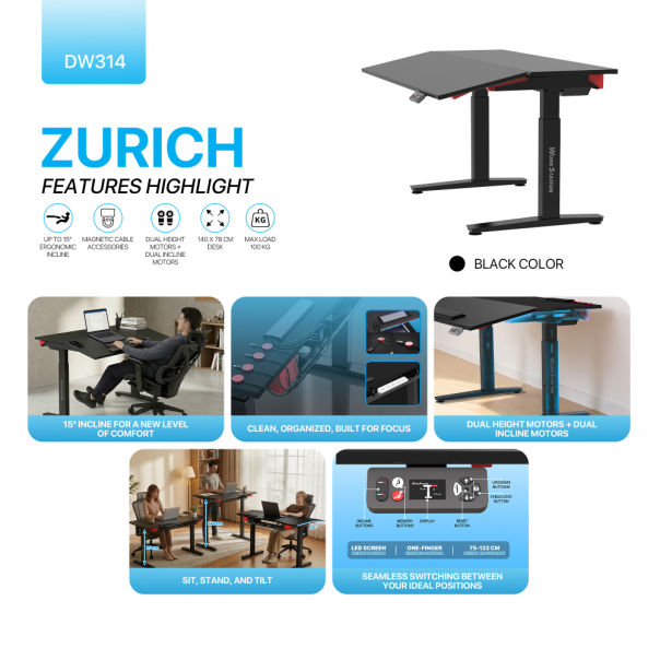 Sto Gaming Fantech DW314 ZURICH podesivi Ergonomski Magnetic Desk crni - EP3196312