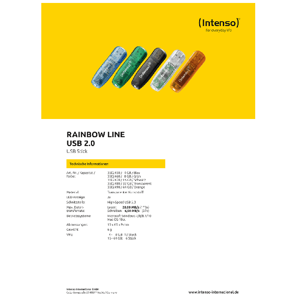 (Intenso) USB Flash drive 4GB Hi-Speed USB 2.0, Rainbow Line, PLAVI - USB2.0-4GB/Rainbow - EP2952400