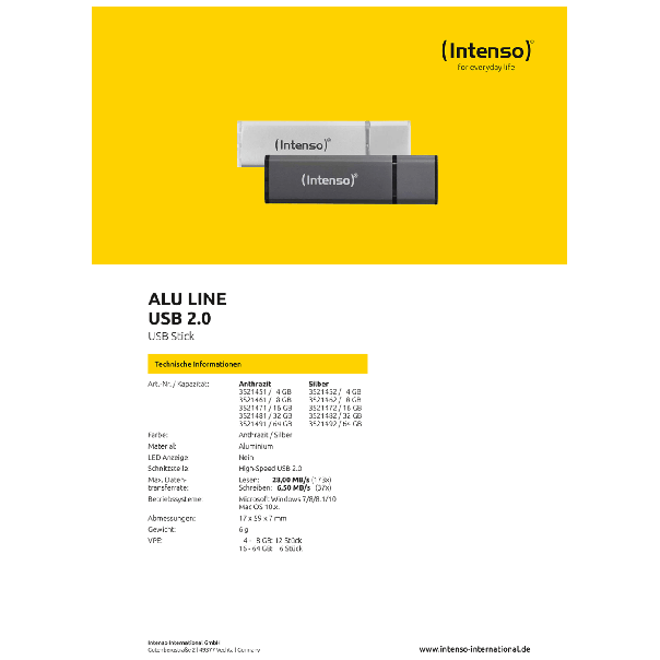 INTENSO Alu Line 64GB USB 2.0 (Crni) - 130577