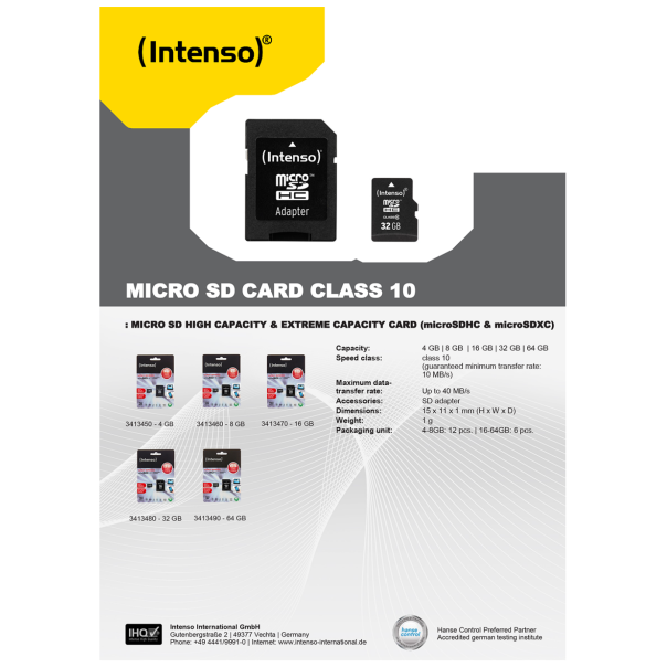 (Intenso) Micro SD Kartica 8GB Class 10 (SDHC & SDXC) sa adapterom - SDHCmicro+ad-8GB/Class10 - EP2952427