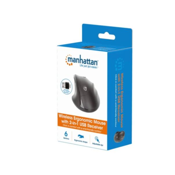 MANHATTAN Miš Wireless Ergonomic 190237, black - 37939