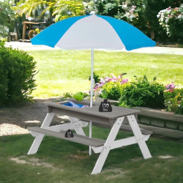 KINDER HOME Dečiji baštenski sto sa suncobranom 3u1 - 2401-1-1-1