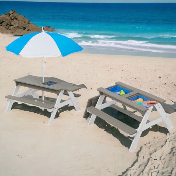 KINDER HOME Dečiji baštenski sto sa suncobranom 3u1 - 2401-1-1-1