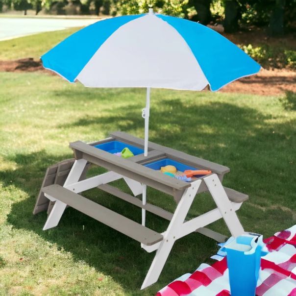 KINDER HOME Dečiji baštenski sto sa suncobranom 3u1 - 2401-1-1-1
