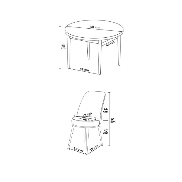 HANAH HOME Set trpezarijski sto i stolice 4/1 Tor, tamno braon/krem - EP3132544