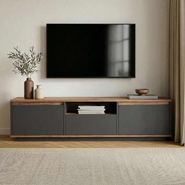 NORDURE TV komoda Sentinel, antracit/braon - EP3056777