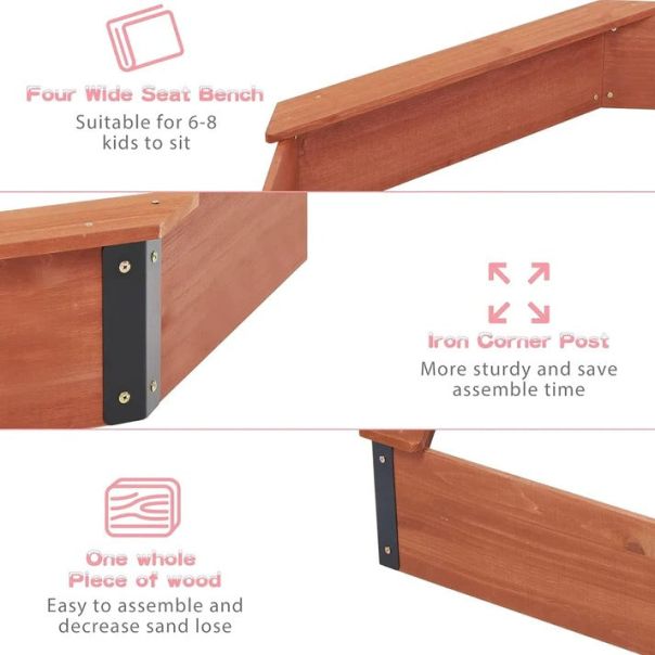 KINDER HOME Veliki dečiji peščanik KINDER HOME, drveni osmougaonik, vodootporna navlaka - 2433-1