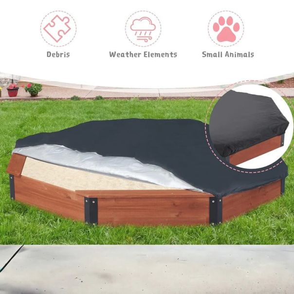 KINDER HOME Veliki dečiji peščanik KINDER HOME, drveni osmougaonik, vodootporna navlaka - 2433-1