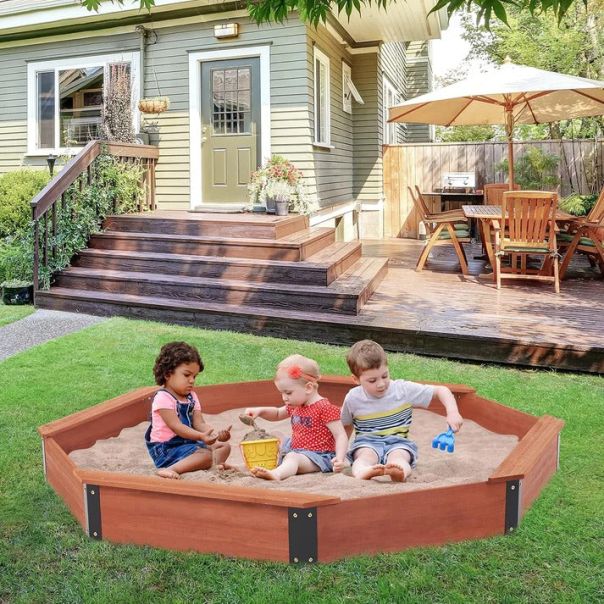 KINDER HOME Veliki dečiji peščanik KINDER HOME, drveni osmougaonik, vodootporna navlaka - 2433-1