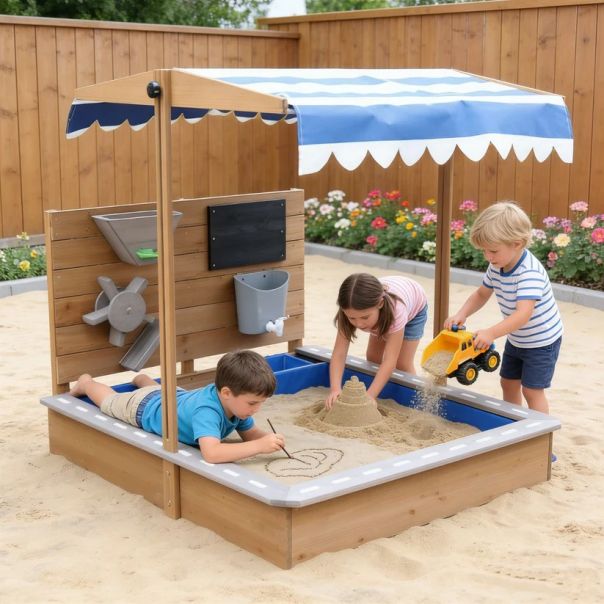 Dečiji drveni peskarnik za igru KINDER HOME sa podesivim krovom i dodacima - EP2882596
