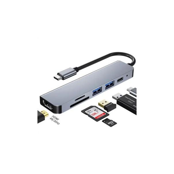 KETTZ Adapter Tip C 6/1 4K HDMI/USBx2/SD/TF/USB-C/PD 87W KT-601G - 245098