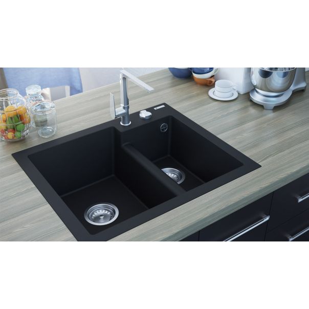 SANDONNA Dvodelna granitna sudopera 79x51cm Edyta, mat crna - 2497-1-1-1-1