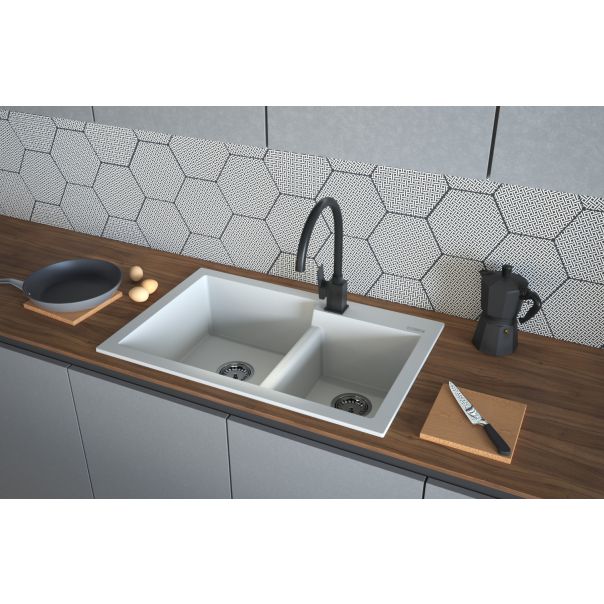 SANDONNA Dvodelna granitna sudopera 79x51cm Edyta, bela - 2498-1