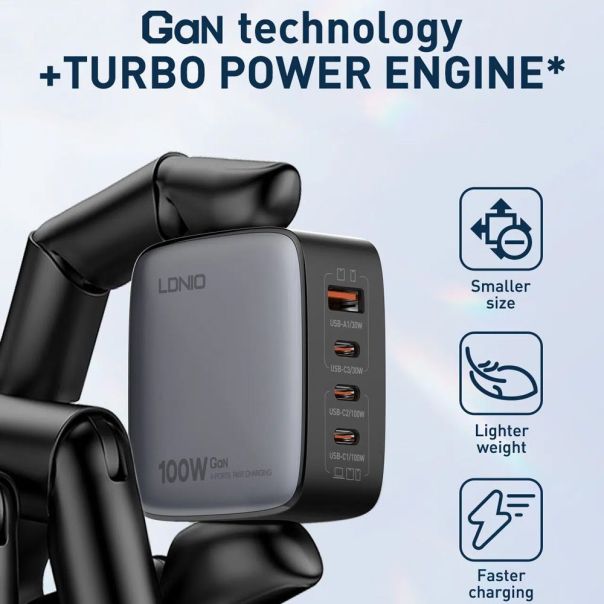 Kucni punjac sa adapterima LDNIO Q408 GaN PPS QC3.0 (30W), 3xPD3.0 (100W), 100W Max, sa Type C na Type C kablom beli - 217366