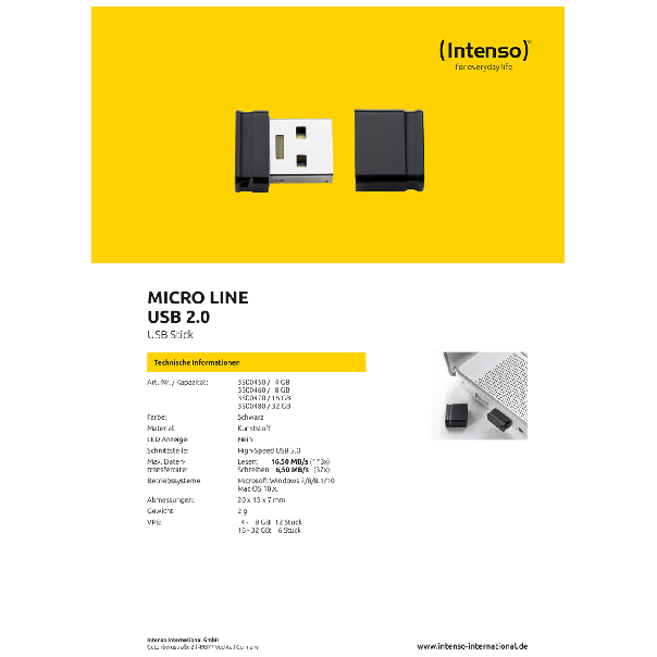(Intenso) USB Flash drive 4GB Hi-Speed USB 2.0, Micro Line - ML4 - EP2952445