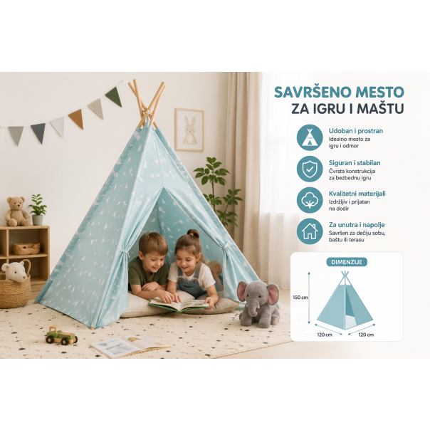 EDDY TOYS Tipi šator za decu plavi 120x120x150 cm - EP3270758