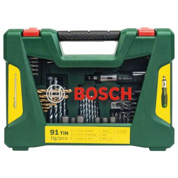 BOSCH 91-delni V-Line TiN set burgija i bitova sa odvrtačem čegrtaljkom i magnetnim štapom - 2607017195