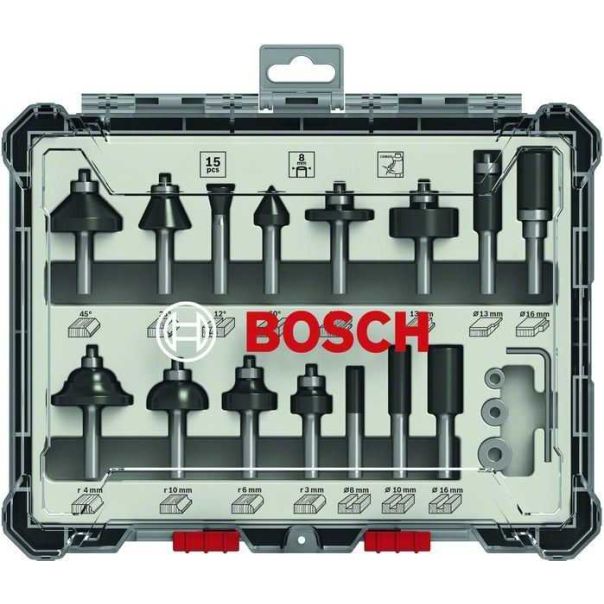 BOSCH Komplet raznih glodala, 15 komada, držač od 8 mm 2607017472 - 2607017472