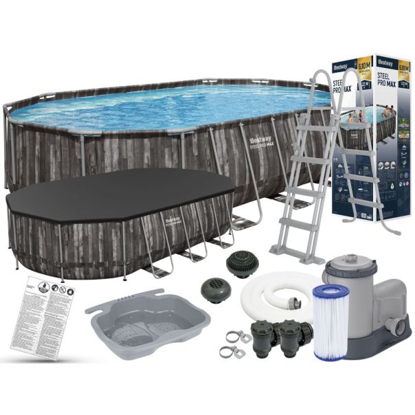 BESTWAY Ovalni bazen za metalnim okvirom, merdevinama i filter pumpom  610x366x122cm Power - 3962