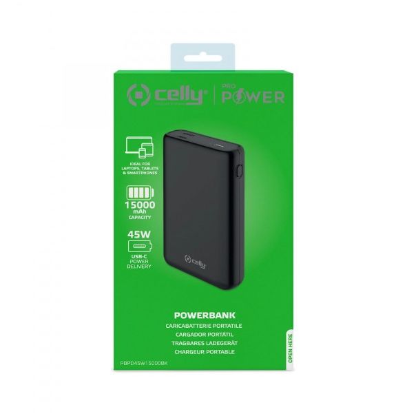 CELLY Power bank 45W, crna - PBPD45W15000BK
