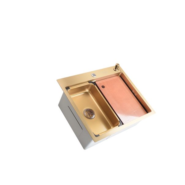 SANDONNA Inox sudopera sa dozerom, korpicom i daskom 60x50cm HD6050R, zlatna - 2711-1