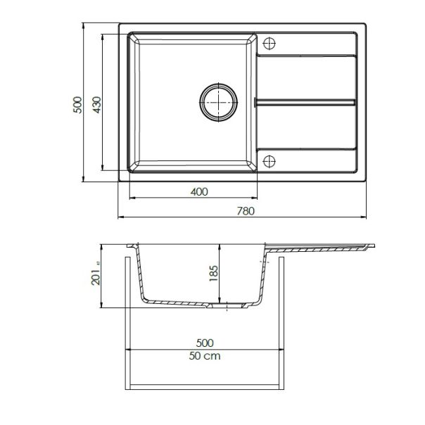 SANDONNA Granitna sudopera sa oceđivačem 78x50cm Ines, bež - 2729-1