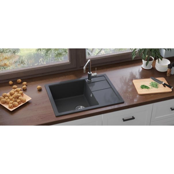 SANDONNA Granitna sudopera sa oceđivačem 59x50cm Alina, mat crna - 2758-1