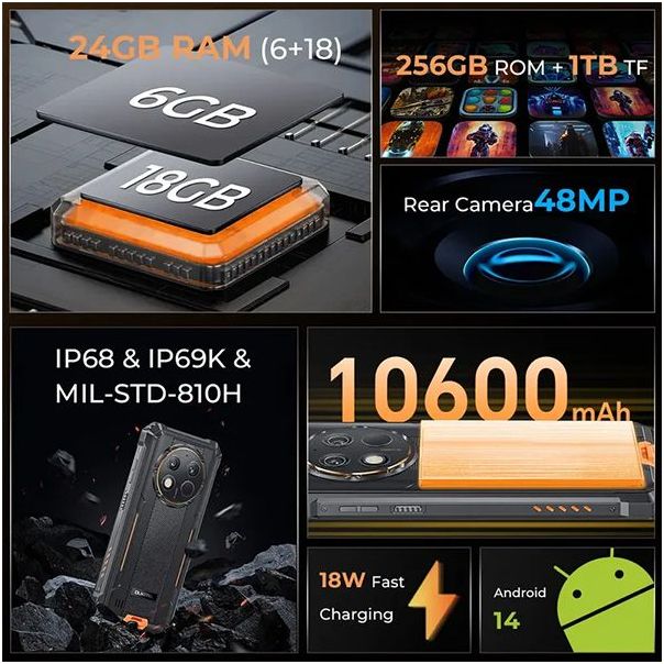 OUKITEL G1 Rugged 6+18/256GB, crna - 032289