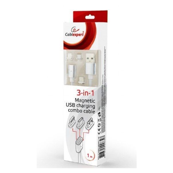 GEMBIRD CC-USB2-AMLM31-1M Magnetic USB charging combo 3-in-1 cable, silver, 1 m - 19743