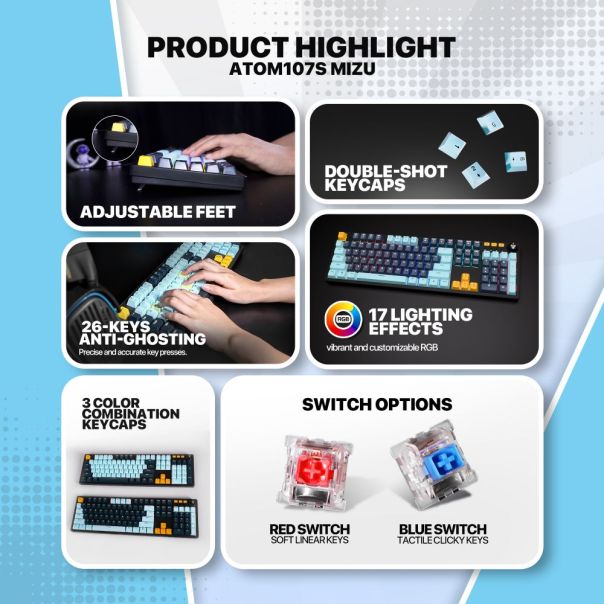 Tastatura Mehanicka Gaming Fantech MK893S RGB Atom 107S MIZU Blue (Blue switch) - EP3094473
