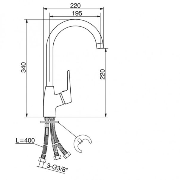 MINOTTI Baterija za sudoperu MINOTTI PRIMA sa 3 cevi labud lula. - 8605030600309