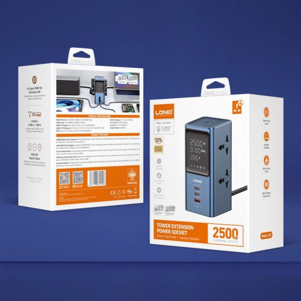 Produzni kabl LDNIO SC2 7-In-1 4 uticnice 2xPD 1xUSB GaN 45W 2m - EP3199289