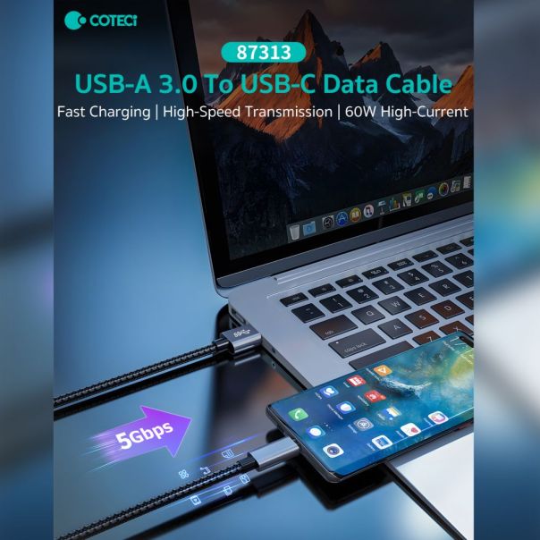 Data kabl Coteci 87313 60W 10 Gbps USB 3.0 na Type C crni 2m - EP2808247