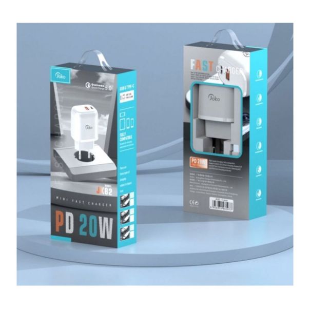 Kucni punjac KONFULON JK82 + DC64 PD 20W, QC 18W, sa kablom USB na Lightning beli - EP2937022