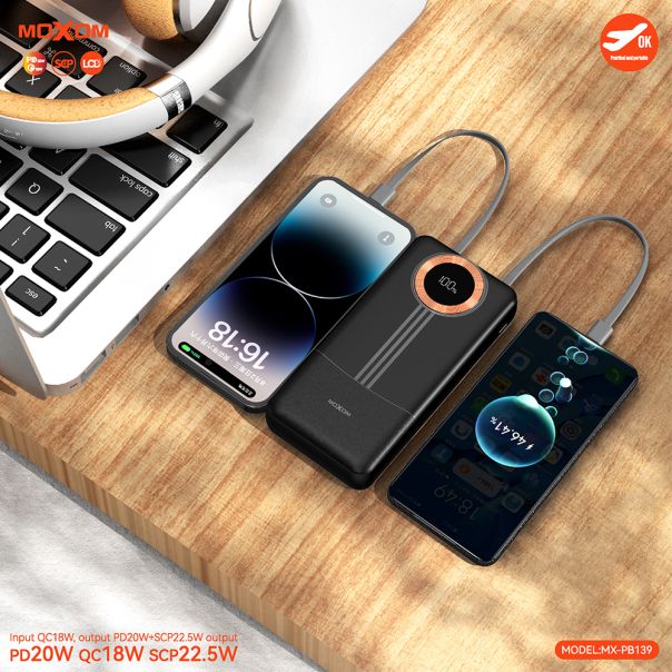 MOXOM Power bank 20000mAh SCP22.5W+ PD20W 2.4A MX-PB139, crna - BAT9380