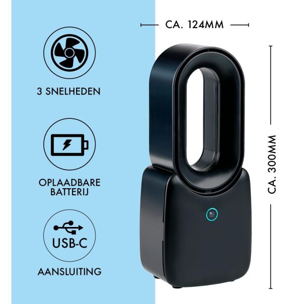 LIFETIME Crni USB stoni ventilator bez lopatica – 3 brzine - EP3151020