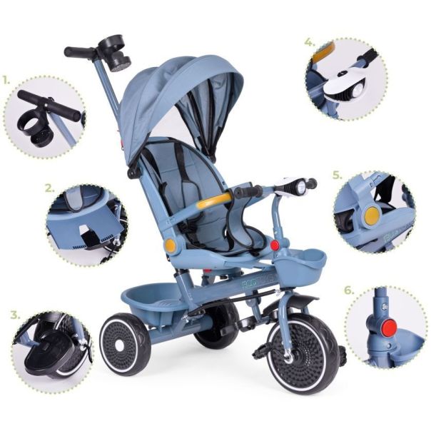ECO TOYS Tricikl sa rotirajućim sedištem i sklopivom tendom 2u1, plava - WQL-066-18 BLUE